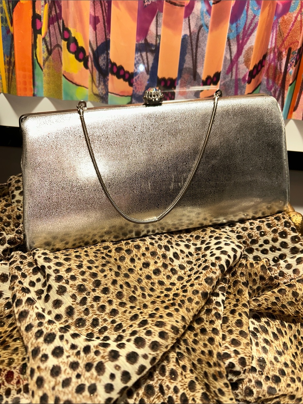 Vintage Silver Evening Clutch with Chain